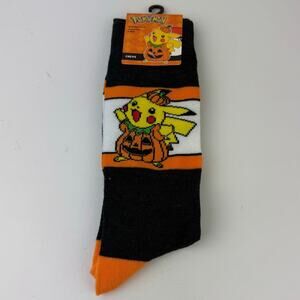 1 Pair Pokemon Pikachu Halloween Pumpkin Crew Socks Fits Shoe sz 6.5-12 New